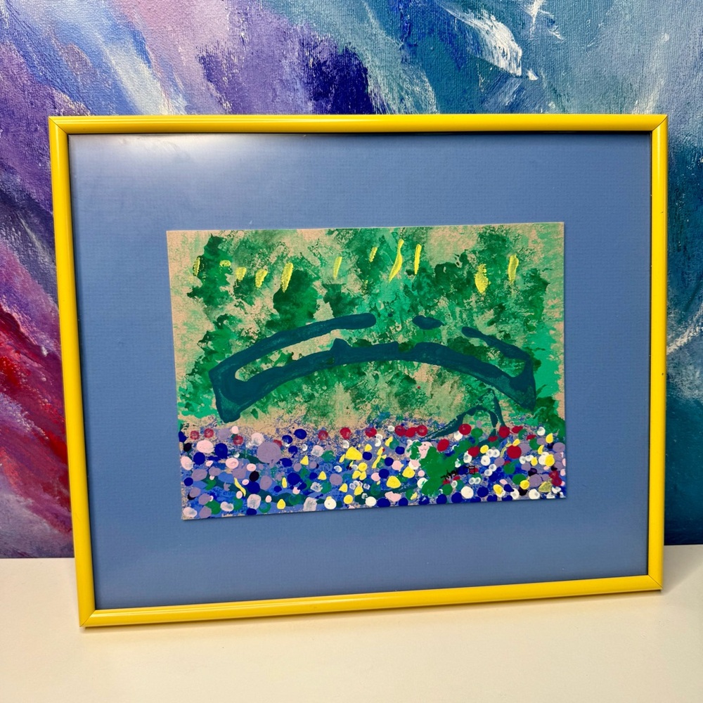 Monet Inspired Signed Original Painting Japanese Bridge Giverny Framed Abstract